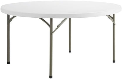 Set 5 Pack! 60-Inch Round Granite White Plastic Folding Tables - Heavy Duty Banquet Tables