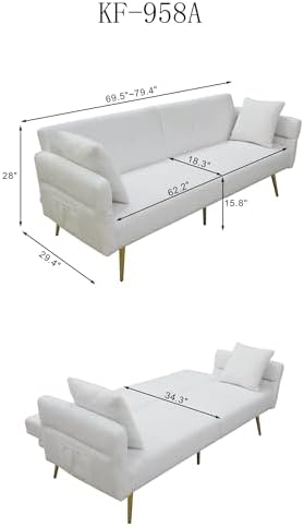 Futon Sofa Bed, Teddy Convertible Couches with Side Pocket, Gray