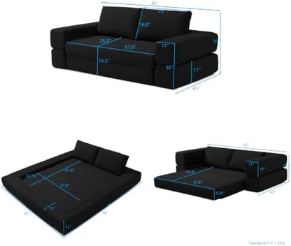 HANXIN 81'' Futon Sleeper Sofa Bed, Boneless Couch for Living Room, Black
