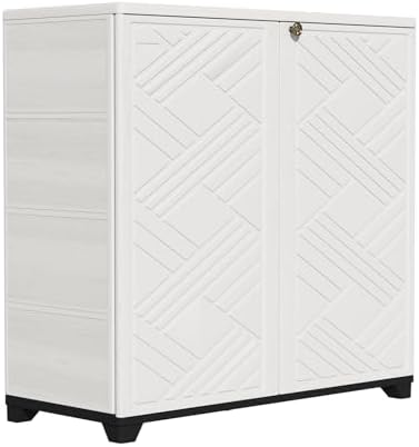 ZZM Indoor/Outdoor Storage Cabinet Waterproof, 34"x15"x34" Plastic Outdoor Storage Box for Garden Balcony Bathroom, All Weather Outdoor Storage Clearance, DIY Usage, with No Shelf (White)