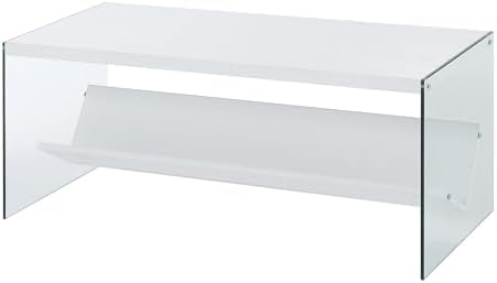 Convenience Concepts SoHo Glass Coffee Table 40" - Modern Living Room Table with Storage Shelf, Contemporary Coffee Table for Family Room, White