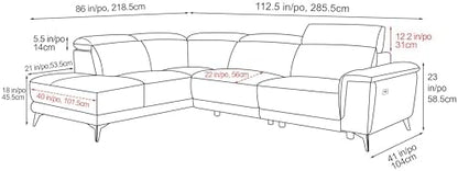 Valencia Pista 113" Cloudy Grey Full Leather Reclining Sectional Sofa with Left Hand Chaise | Power Recliner Chair, Nappa 11000 Leather | L Shaped Couch for Living Room Furniture
