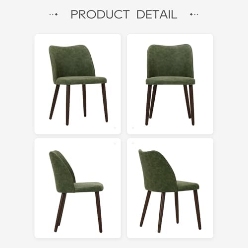 MALOL Dining Chairs Set of 6, Upholstered Leather Kitchen Chairs with Curved Back, Padded Seat and Solid Wood Legs, Modern Dining Chair for Kitchen Dining Room, Green