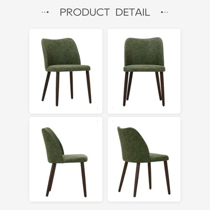 MALOL Dining Chairs Set of 6, Upholstered Leather Kitchen Chairs with Curved Back, Padded Seat and Solid Wood Legs, Modern Dining Chair for Kitchen Dining Room, Green