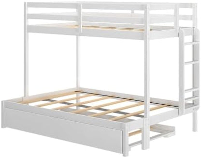 Grain & Grove Bear Twin Over Full Bunk Bed with Storage Drawers, Sturdy Bunk Bed Frame for Kids, Plywood Bunk with Ladder, Guardrail, and Slats, No Box Spring Required, Brushed White