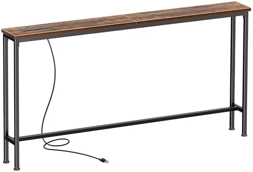 SUPERJARE 51.2 inch Narrow Behind Couch Table with Charging Stations