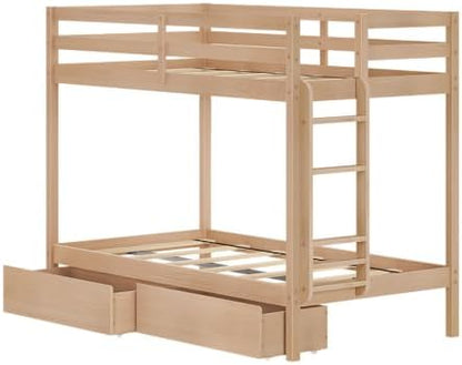 Grain & Grove Bear Twin Over Twin Bunk Bed with Storage Drawers, Sturdy Bunk Bed Frame for Kids, Plywood Bunk with Ladder, Guardrail, and Slats, No Box Spring Required, Oak Embossed Natural