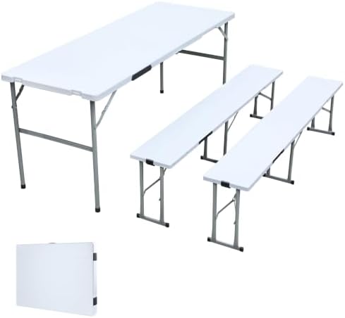 Camping table folding table and chairs foldable picnic table Portable White