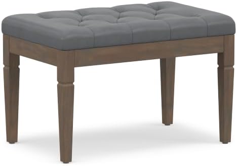 SIMPLIHOME Waverly 28" Wide Vegan Leather Rectangle Ottoman in Stone Grey