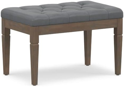 SIMPLIHOME Waverly 28" Wide Vegan Leather Rectangle Ottoman in Stone Grey