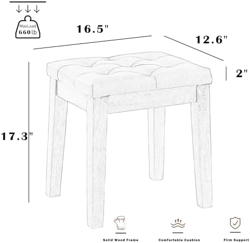 Ottoman Vanity Wooden Stool with Padded Seat, Faux Leather Brown