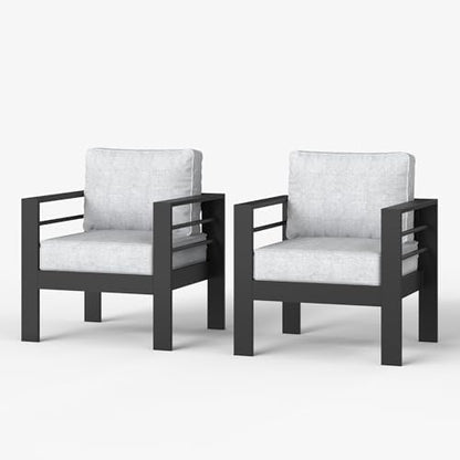 LayinSun Aluminum Patio Chair Sofa, All-Weather Metal Modern 2 Seater Outdoor Sofa with 5" Thick Cushion