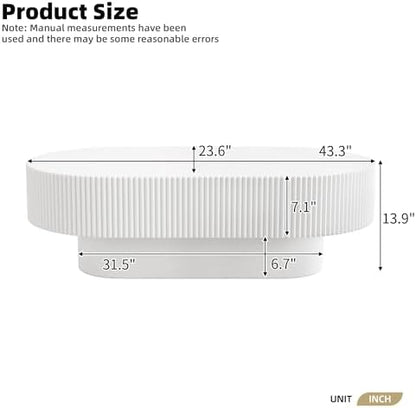 Merax Modern Fluted 43.3" W Oval Coffee Table for Living Room, White