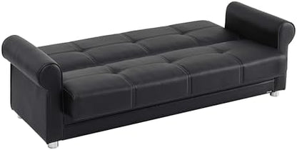Ottomanson Convertible Sofa Bed Futon Couch with Hidden Storage & Click-Clack Sit-Sleep Conversion – Firm Support Sleeper Sofa for Living Room, Apartment & Guest Room, Black