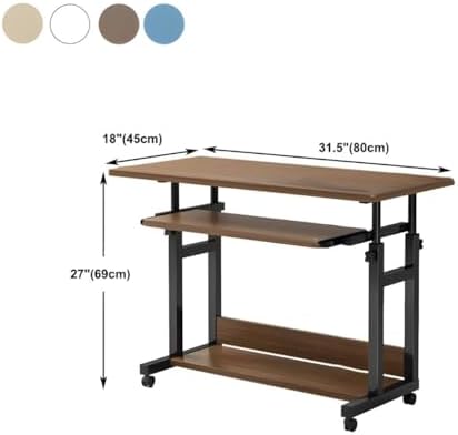 27" H Office Desk Wooden Writing Desk with Caster Wheels Live Broadcast Table Computer Desktop Table Mobile Table Can be Raised and Lowered Small Bedside Table Black 31" L x 18" W x 27" H