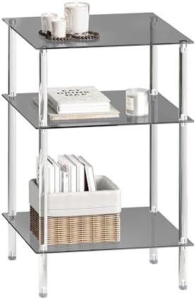 Tempered Glass Side Table, 3-Tier Acrylic End Table