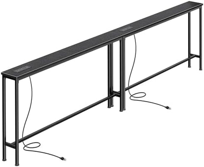SUPERJARE 102.4 inch Narrow Behind Couch Table with Charging Stations