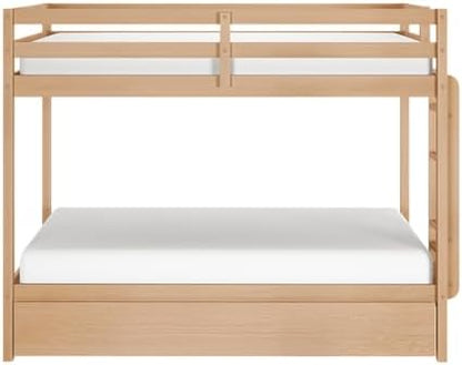 Grain & Grove Bear Twin Over Twin Bunk Bed with Trundle Bed, Sturdy Bunk Bed Frame for Kids, Plywood Bunk with Ladder, Guardrail, and Slats, No Box Spring Required, Oak Embossed Natural
