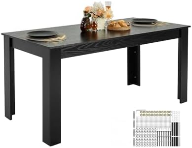 VEVOR Rectangle Dining Table, 63 inch Length Large Wood Tables for 4-6 Person, Modern Dinner Furniture, Conference Desk Supporting for 330LBS, for Home Kitchen Living Room, Black(Only Table)