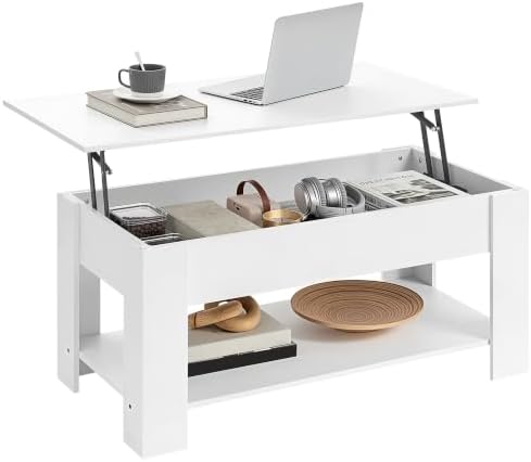 Yaheetech White Lift Top Coffee Table with Storage for Living Room, 38.6"