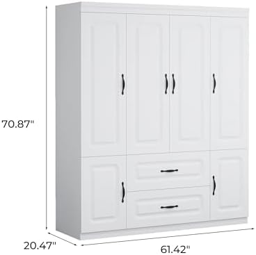 Large Capacity Wardrobe Closet with 2 Drawers White