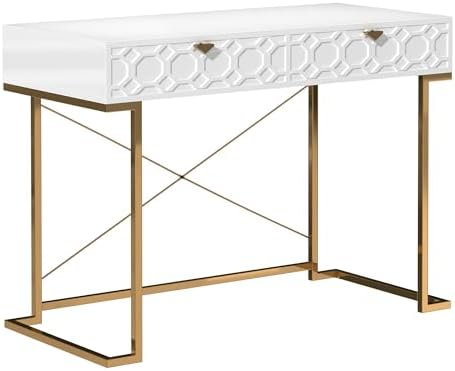 Clihome Console Table with 2 Drawers, 42'' Entryway Table with Storage, Desktop Sofa Table Hallway with Golden Legs and X-Shaped Bracket