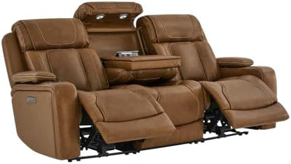 Watson & Whitely Power Reclining Sofa 3-Seat Middle Flip Back, Saddle Brown