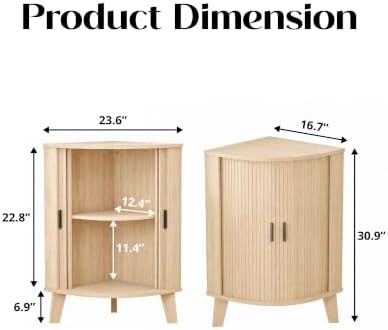 Corner Cabinet with Sliding Door and Storage, Small Bathroom Cabinet for Living Room, Kitchen, Corner Shelf Display Hutch Furniture, Oak