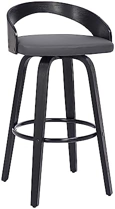 Armen Living Sonia 26" Counter Height Swivel Gray Faux Leather and Black Wood Bar Stool