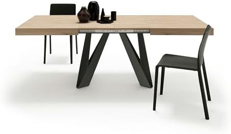 Mobili Fiver, Romina Extendable Table 55.1(86.6) x35.4 in, Light Oak with Black Iron Legs, Made in Italy