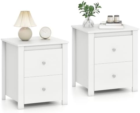 GIANTEX 21'' Wooden Nightstand Set of 2 with 2 Drawers, White