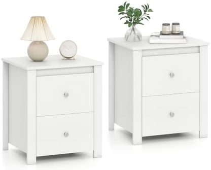 GIANTEX 21'' Wooden Nightstand Set of 2 with 2 Drawers, White
