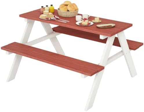 Kids Picnic Table with Benches, Wooden Outdoor Garden Furniture, Ages 3-8