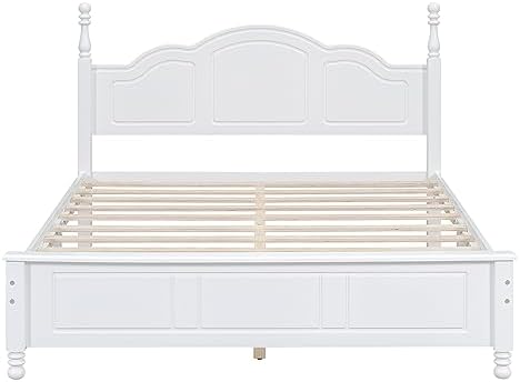 Merax 3 Pieces Mid Century Wood Bedroom Set with Queen Size Platform Bed with Classic Headboard, Nightstand with 2 Drawers White