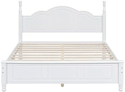 Merax 3 Pieces Mid Century Wood Bedroom Set with Queen Size Platform Bed with Classic Headboard, Nightstand with 2 Drawers White