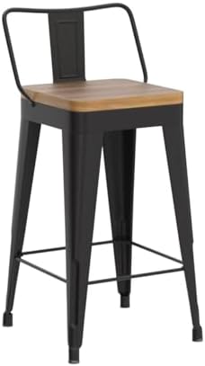 Bar Stools Set of 4 Metal Bar Stool Counter Height Bar Stools Black, Modern Bar Chairs with Back and Wooden Seat 30" Bar Stool Counter Height