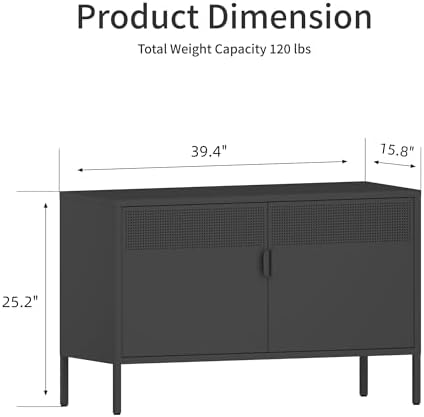 Ustamio Black Wide Metal Locker Storage Cabinet, 2 Door Accent Cabinet for Home and Office, 2 Tier Low Metal Cabinet With Doors and Shelf, Multipurpose TV Stand