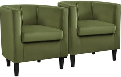 Yaheetech Barrel Accent Chairs Set of 2, Modern Armchairs, Olive Green