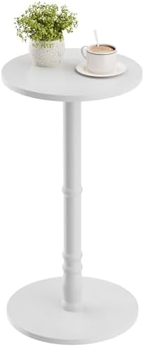 Round Side Table with Solid Wood Pillar, Small Drink Table