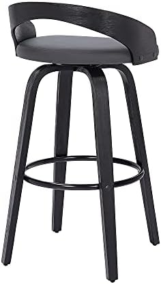Armen Living Sonia 26" Counter Height Swivel Gray Faux Leather and Black Wood Bar Stool - Set of 2