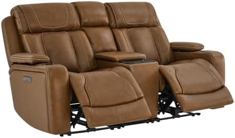 Watson & Whitely Power Reclining Sofa Loveseat with Console, Saddle Brown