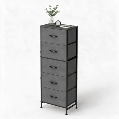DUMOS Nightstand with 5 Fabric Drawers, Skinny Dresser