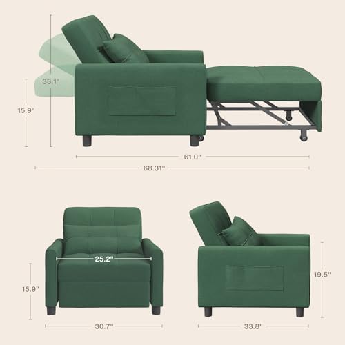 Aiho Convertible Sleeper Chair Sofa Bed with Adjustable Design, Green