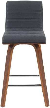 Armen Living Vienna Modern Counter Height Swivel Bar Stool with Vintage Black Upholstered Seat and Walnut Finished Wood Frame Set of 3