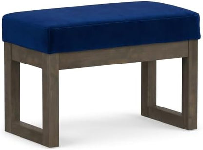 SIMPLIHOME Milltown 27" Wide Velvet Rectangle Ottoman in Blue