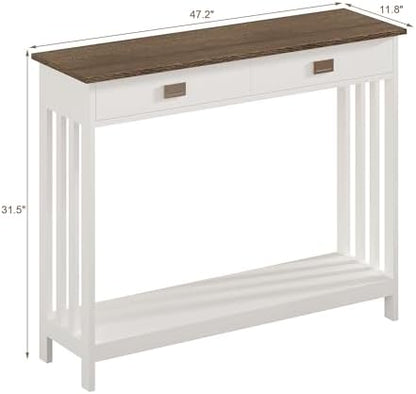ChooChoo 47" Farmhouse Entryway Table with Drawer, White and Brown
