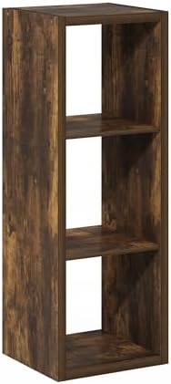 3-Cube Bookshelf, Cubicle Shelf Bookcase with Open Back, Position Reversible Book Shelf, 15 x 16 x 44, for Home Office, Living Room, Amber Pine