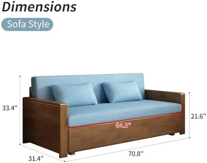 71" Blue 3-in-1 Queen Sectional Sleeper Sofa w/Rev Chaise, Walnut Wooden