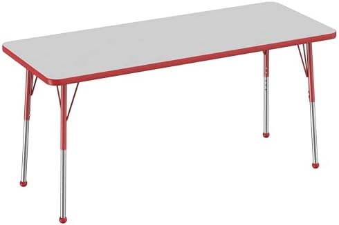 FDP 24" x 60" Rectangle Table with Ball Glide Legs - Gray/Red, 10012-GYRD