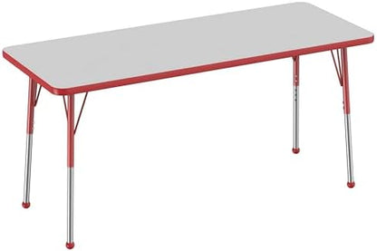 FDP 24" x 60" Rectangle Table with Ball Glide Legs - Gray/Red, 10012-GYRD